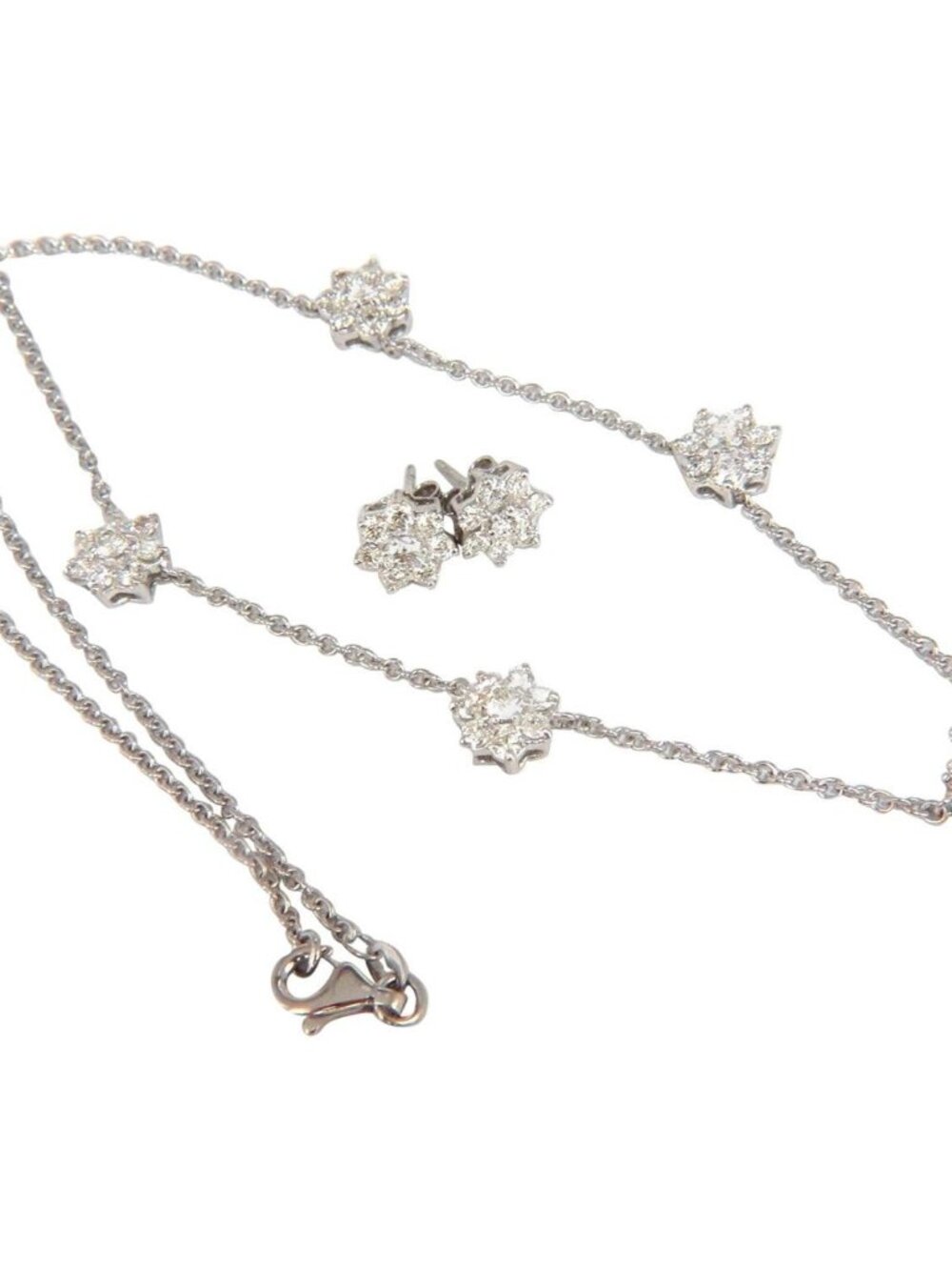 5.50CT NATURAL DIAMONDS FLOATING CLUSTER EARRINGS NECKLACE SUITE 18KT*